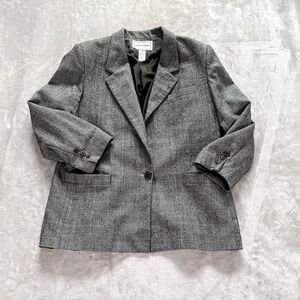 VTG Classique Habits Womens 16 80's Single Breasted 100% Wool Blazer Plaid Gray
